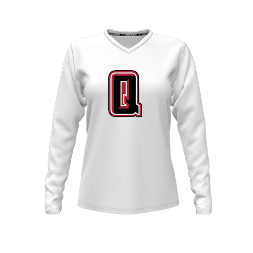 [CUS-DFW-TEES-PER-VNK-LSL-WHT-FYXS-LOGO2] Decker Performance T-Shirt (Female Youth XS, White, V Neck, Logo 2, Long Sleeve)