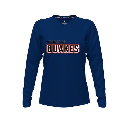 [CUS-DFW-TEES-CMF-VNK-LSL-NVY-FYXS-LOGO1] Decker Comfort T-Shirt (Female Youth XS, Navy, V Neck, Logo 1, Long Sleeve)