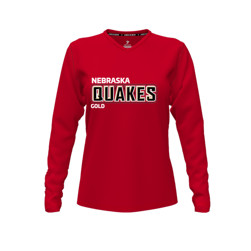 [FTLVCFRD-FYXS-LOGO3] Decker Comfort T-Shirt (Female Youth XS, Red, V Neck, Logo 3, Long Sleeve)