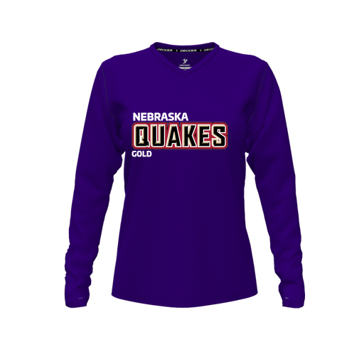 [CUS-DFW-TEES-CMF-VNK-LSL-PUR-FYXS-LOGO3] Decker Comfort T-Shirt (Female Youth XS, Purple, V Neck, Logo 3, Long Sleeve)