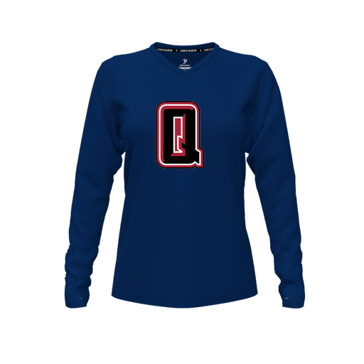 [CUS-DFW-TEES-PER-VNK-LSL-NVY-FYXS-LOGO2] Decker Performance T-Shirt (Female Youth XS, Navy, V Neck, Logo 2, Long Sleeve)