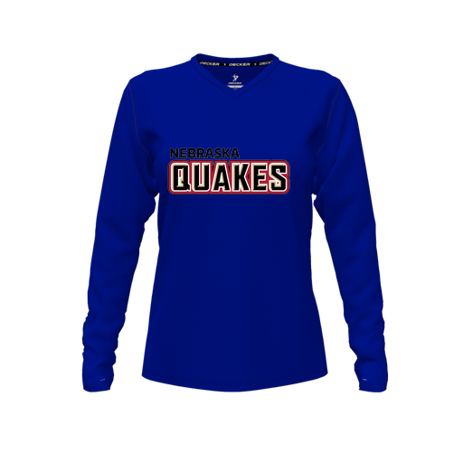 [CUS-DFW-TEES-PER-VNK-LSL-RYL-FYXS-LOGO1] Decker Performance T-Shirt (Female Youth XS, Royal, V Neck, Logo 1, Long Sleeve)