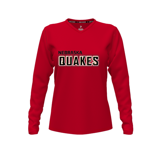 [CUS-DFW-TEES-PER-VNK-LSL-RED-FYXS-LOGO1] Decker Performance T-Shirt (Female Youth XS, Red, V Neck, Logo 1, Long Sleeve)