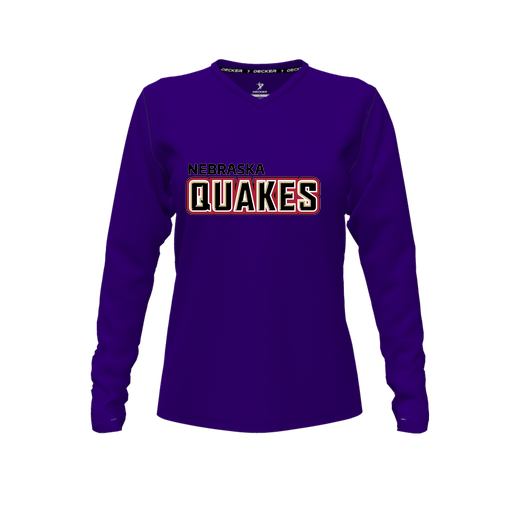 [CUS-DFW-TEES-PER-VNK-LSL-PUR-FYXS-LOGO1] Decker Performance T-Shirt (Female Youth XS, Purple, V Neck, Logo 1, Long Sleeve)